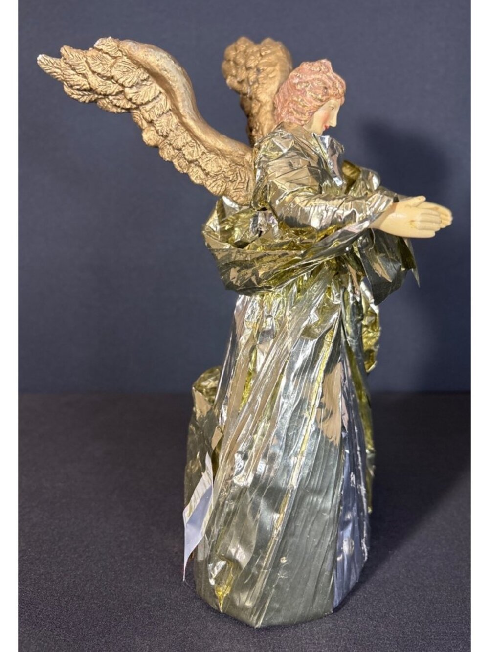 Victorian Angel Figurine Gold & Silver Foil Robe Intricate Wing Tree Topper - Picture 8 of 12